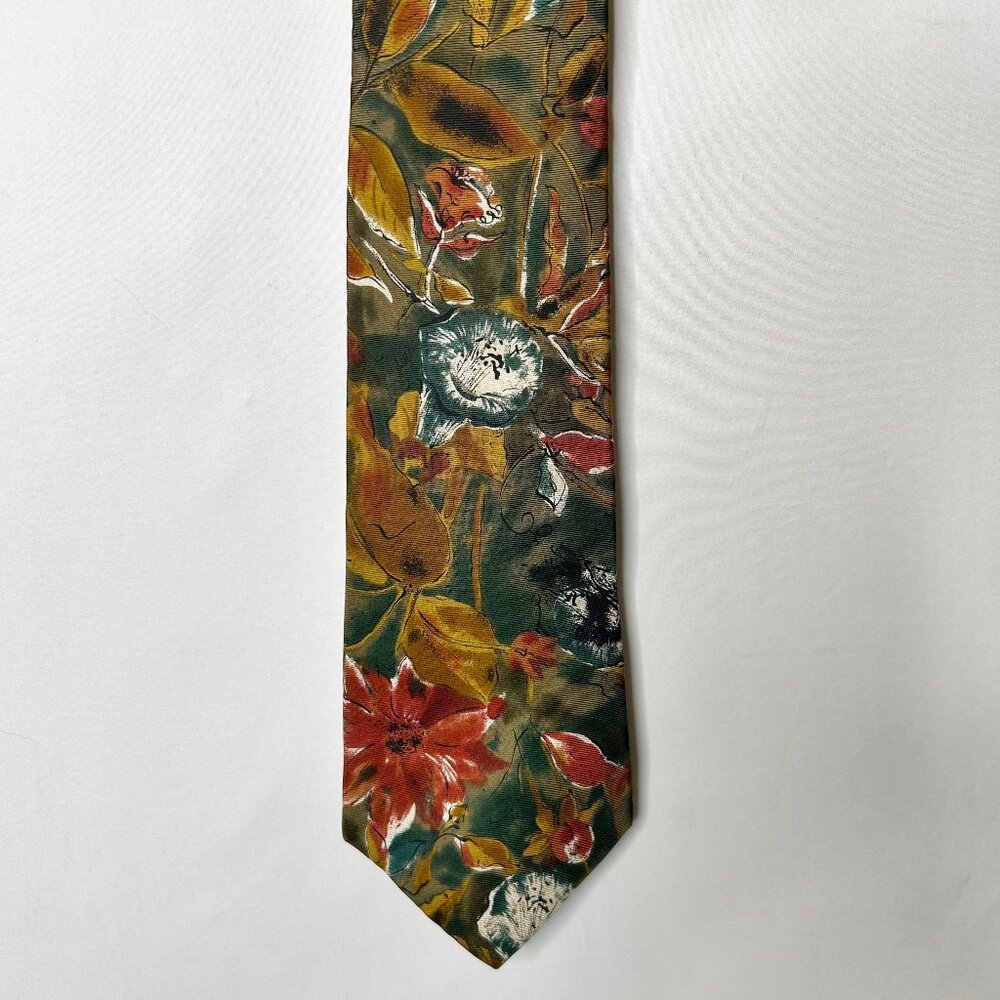 Cambridge Classics Men’s Neck Tie 4” Green Rust Gold Floral Italian Silk Necktie